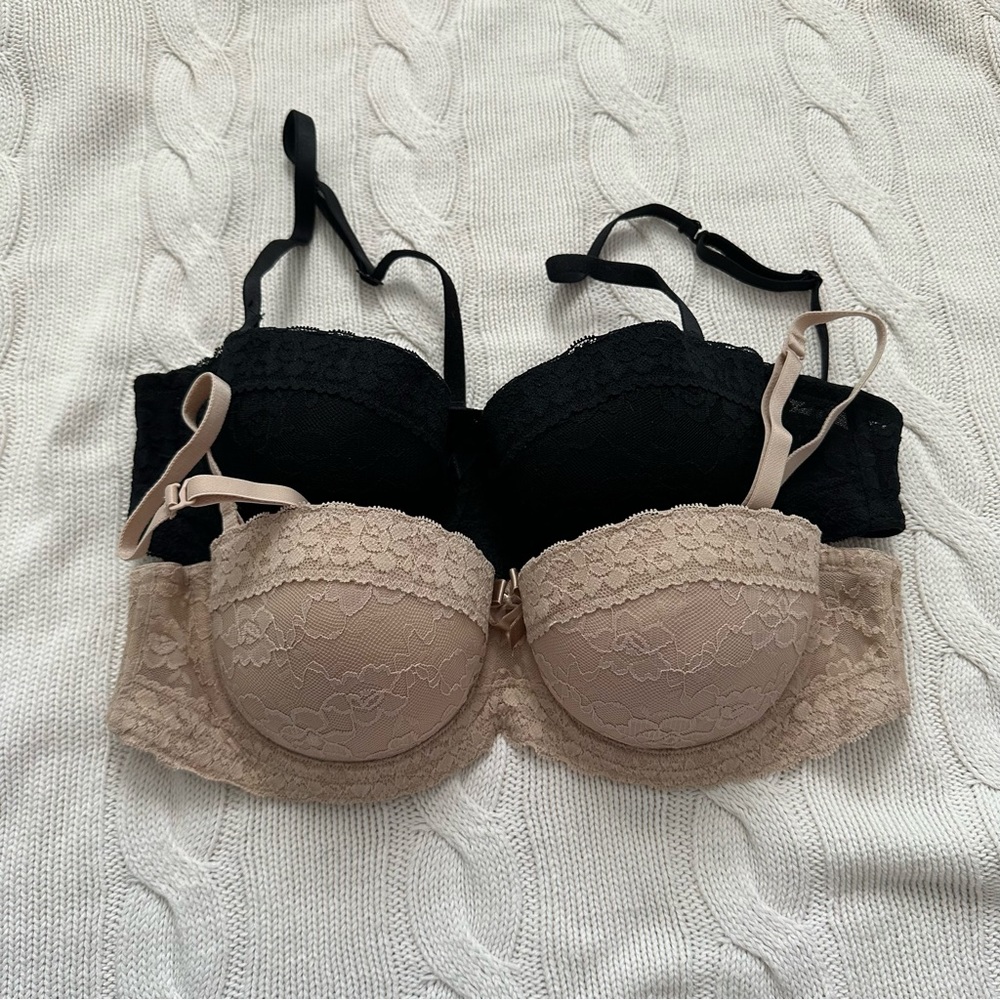 2 La SENZA Adjustable Strapless Bras Lace Nude & Black Size 36A